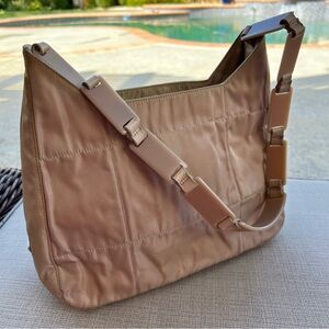 Prada Beige Quilted Nylon Tessuto Hobo Shoulder Bag